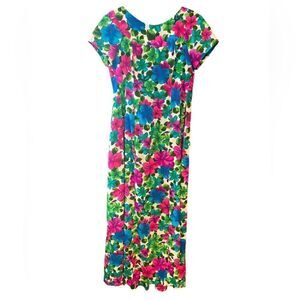 Hawaiian Hibiscus Fuschia Flowers 8 Tiki Oasis Handmade Vintage Maxi Dress